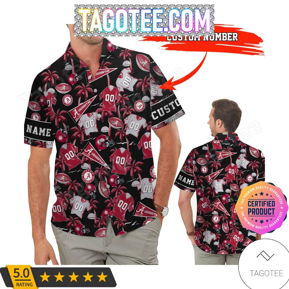 NCAA Alabama Crimson Tide Custom Name Number Hawaiian Shirt V6 Aloha Shirt