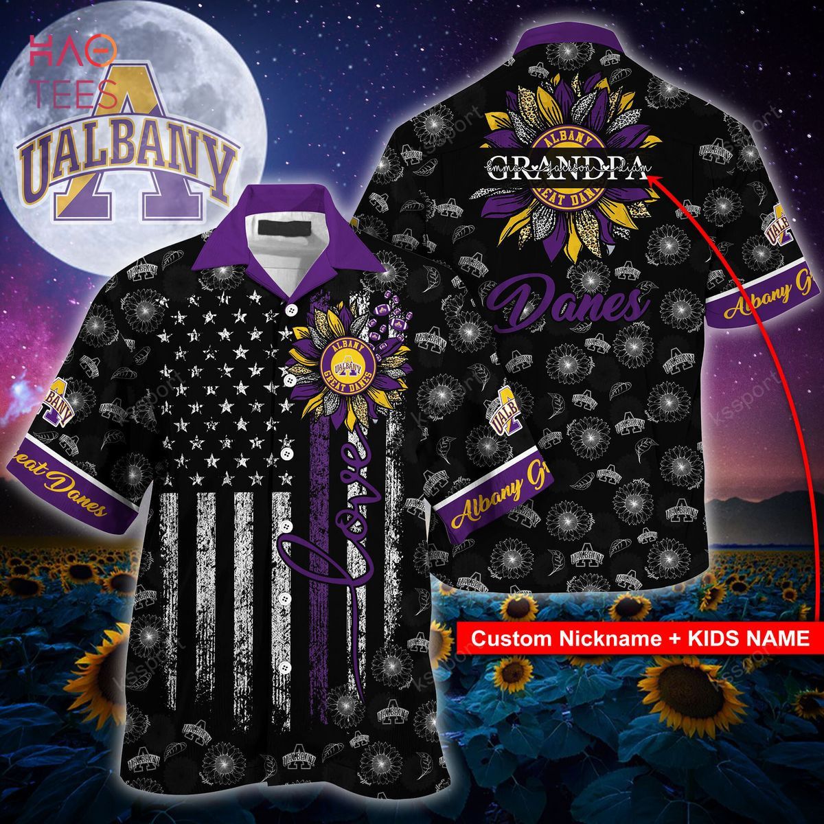 NCAA Albany Great Danes Custom Name Black Hawaiian Shirt