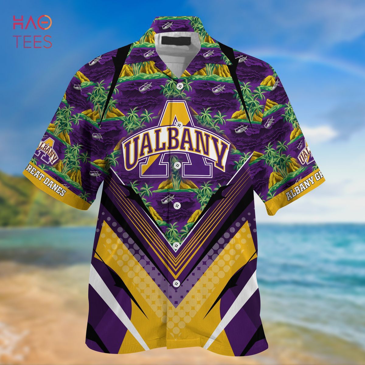 Ncaa Albany Great Danes Purple Gold Trendy Hawaiian Shirt Aloha Shirt