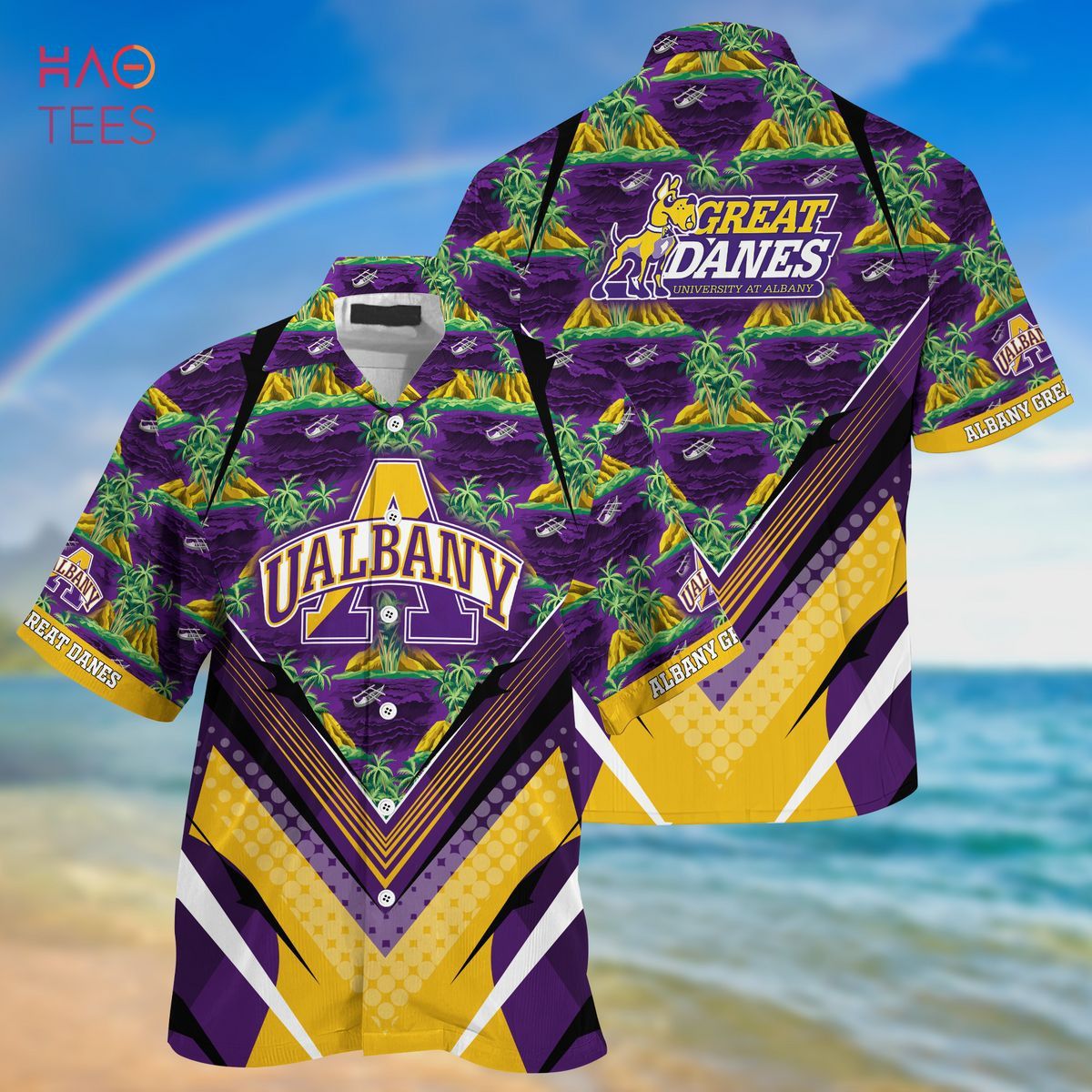 Ncaa Albany Great Danes Purple Gold Trendy Hawaiian Shirt Aloha Shirt