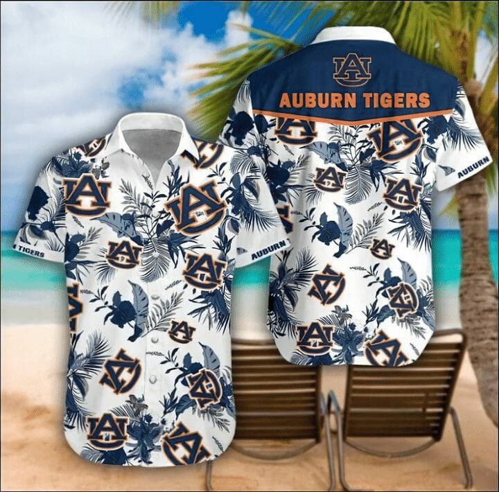 Ncaa Auburn Tigers Blue Flowers White Trendy Hawaiian Shirt Aloha Shirt