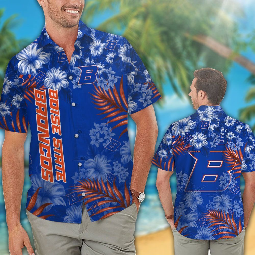 Ncaa Boise State Broncos Blue Tropical Flowers Trendy Hawaiian Shirt Aloha Shirt