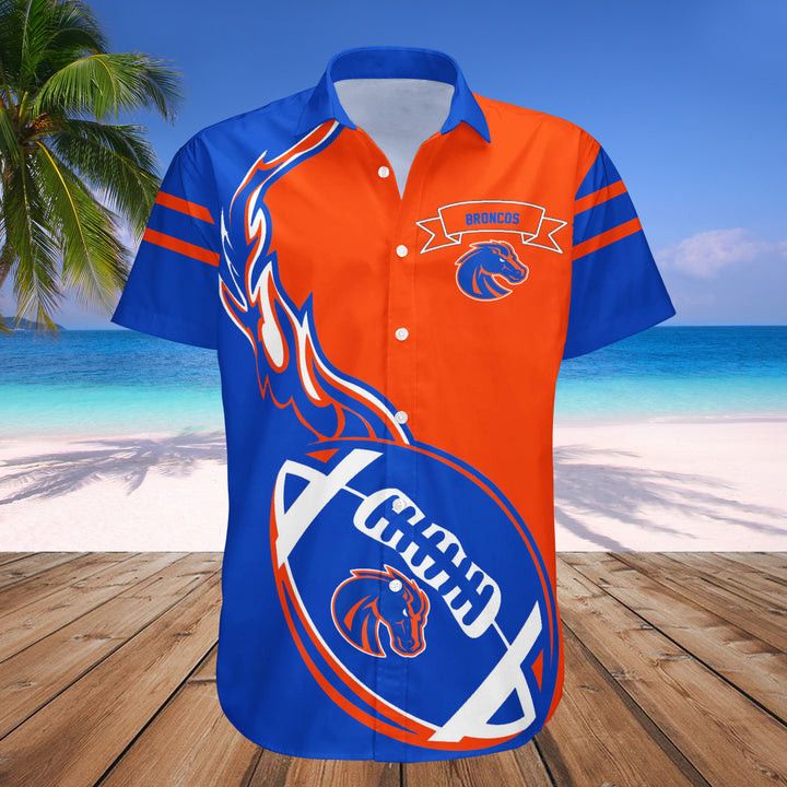 NCAA Boise State Broncos Orange Blue Flame Ball Hawaiian Shirt