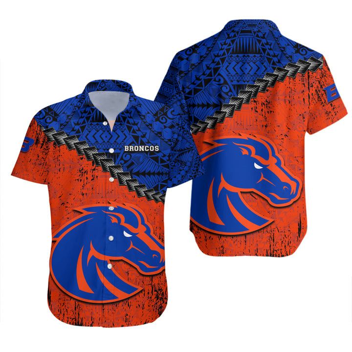 Ncaa Boise State Broncos Orange Blue Grunge Polynesian Trendy Hawaiian Shirt Aloha Shirt