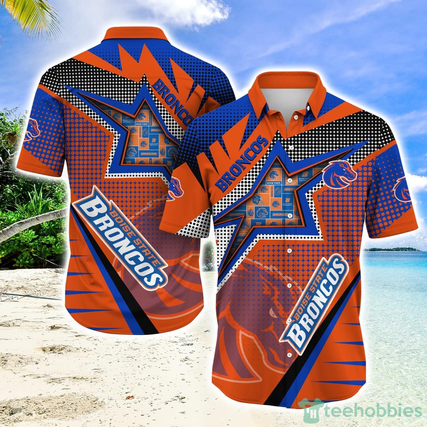 Ncaa Boise State Broncos Star Pattern Orange Blue Trendy Hawaiian Shirt Aloha Shirt Ncaa Boise State Broncos Star Pattern Orange Blue Trendy Hawaiian Shirt Aloha Shirt