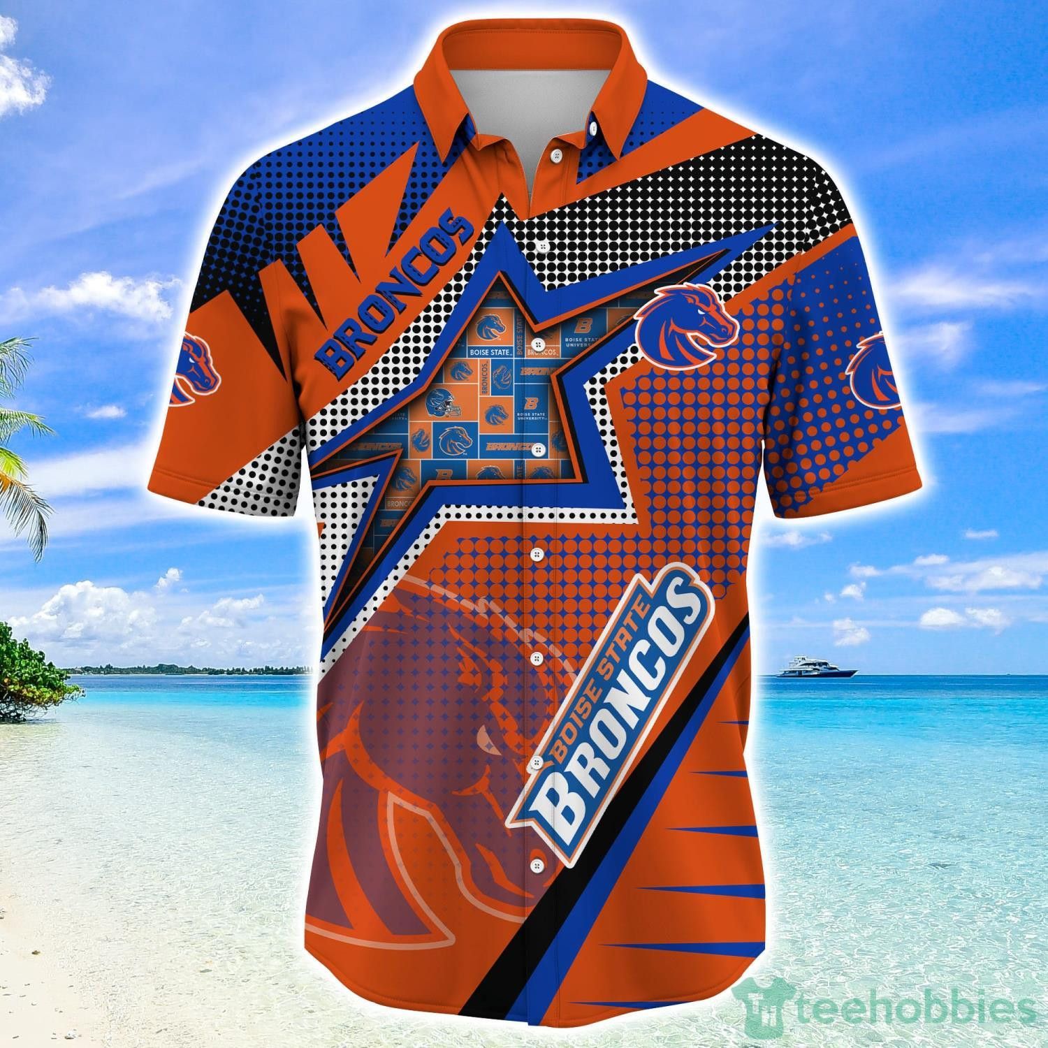 Ncaa Boise State Broncos Star Pattern Orange Blue Trendy Hawaiian Shirt Aloha Shirt