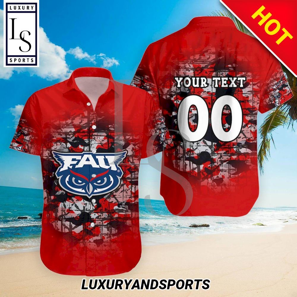 Ncaa Florida Atlantic Owls Custom Text Number Camouflage Vintage Trendy Hawaiian Shirt Aloha Shirt