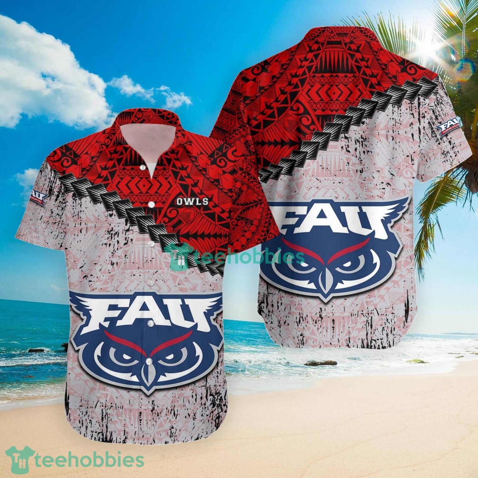 NCAA Florida Atlantic Owls Grunge Polynesian Tattoo Hawaiian Shirt