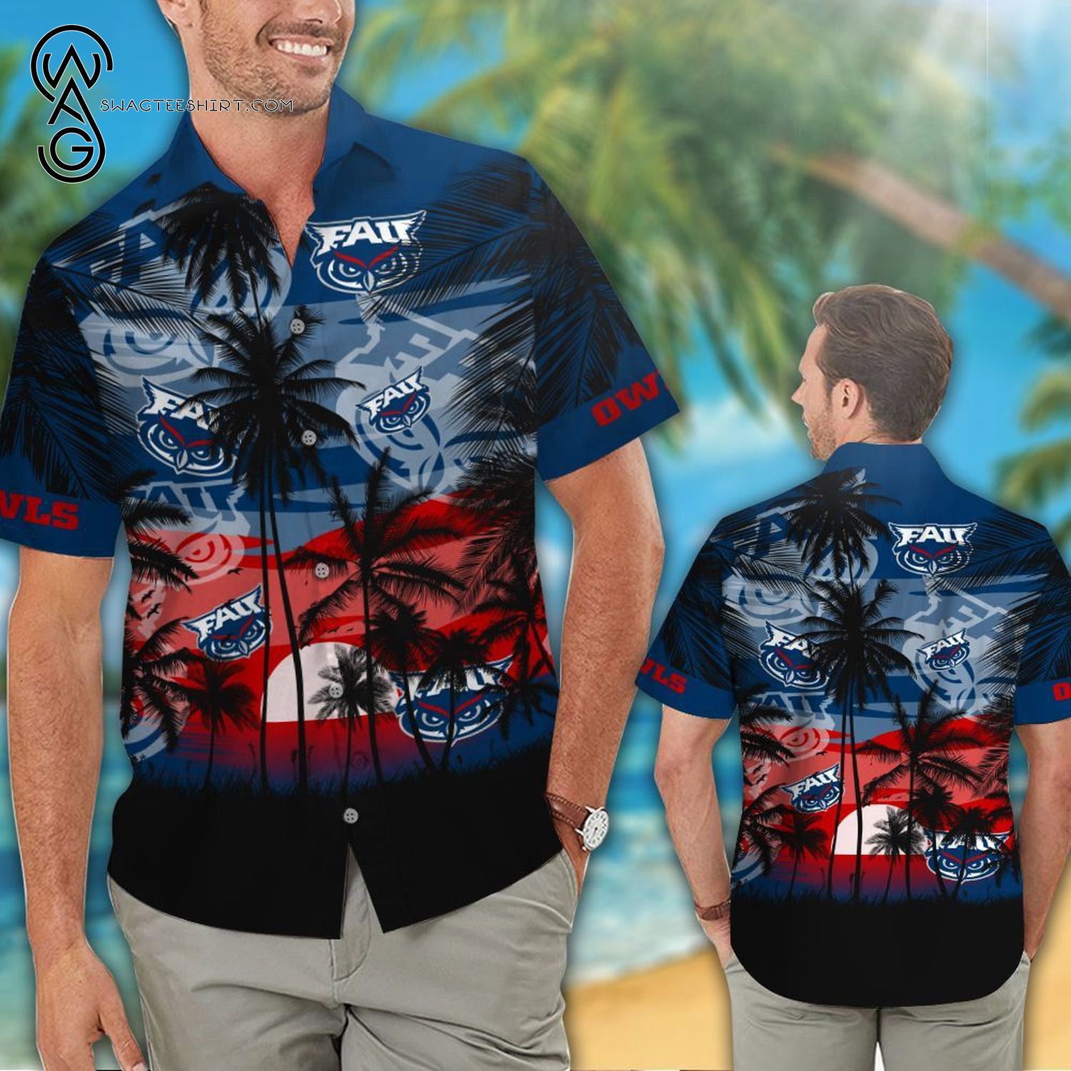 Ncaa Florida Atlantic Owls Tropical Coconut Tree Trendy Hawaiian Shirt Aloha Shirt
