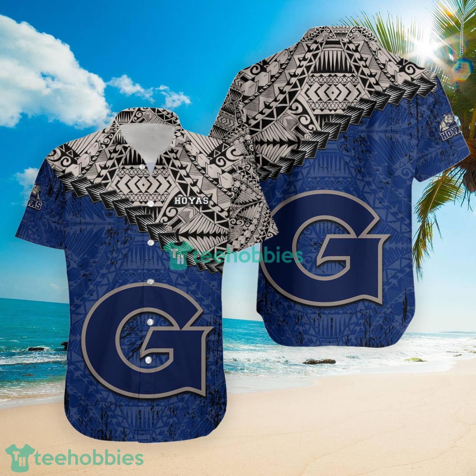 Ncaa Georgetown Hoyas Grunge Polynesian Tattoo Trendy Hawaiian Shirt Aloha Shirt