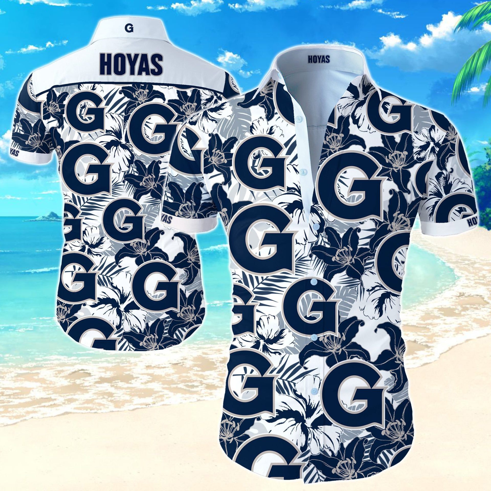Ncaa Georgetown Hoyas Multi Logo Trendy Hawaiian Shirt Aloha Shirt