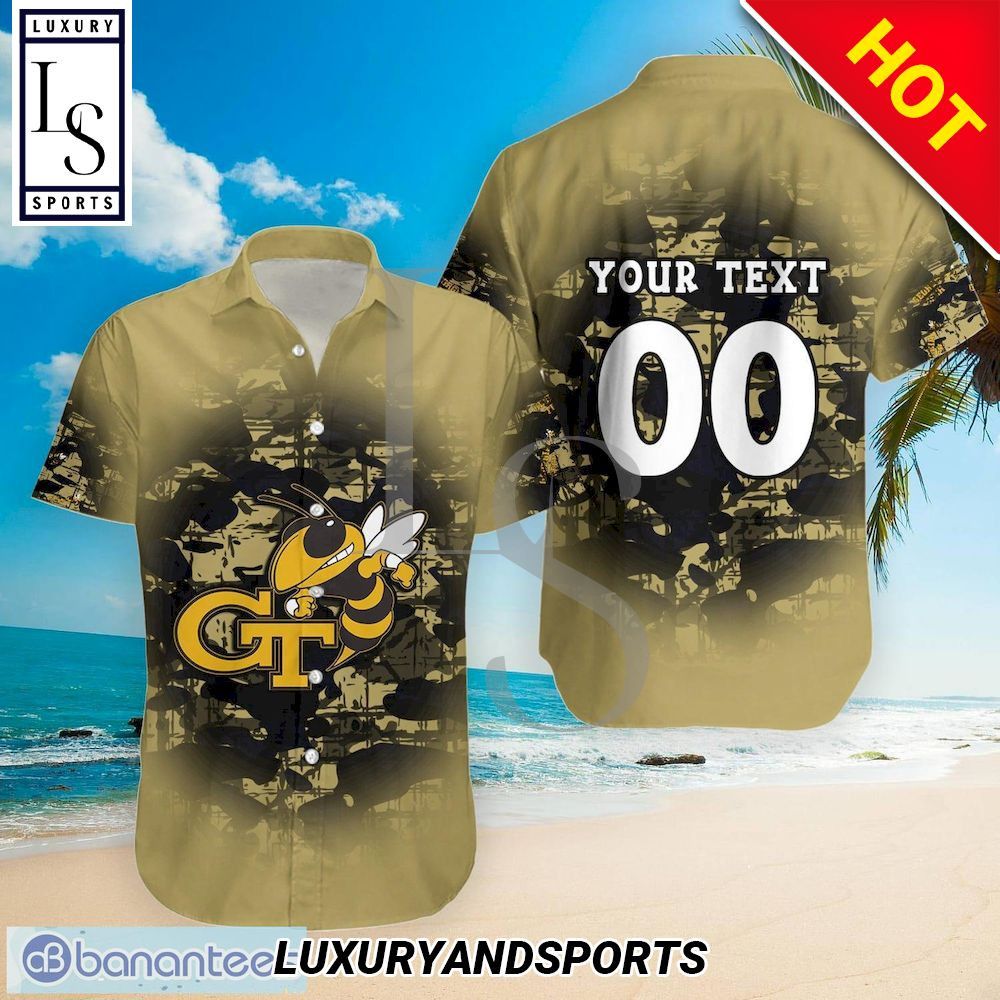 NCAA Georgia Tech Yellow Jackets Custom Text Number Camouflage Hawaiian Shirt
