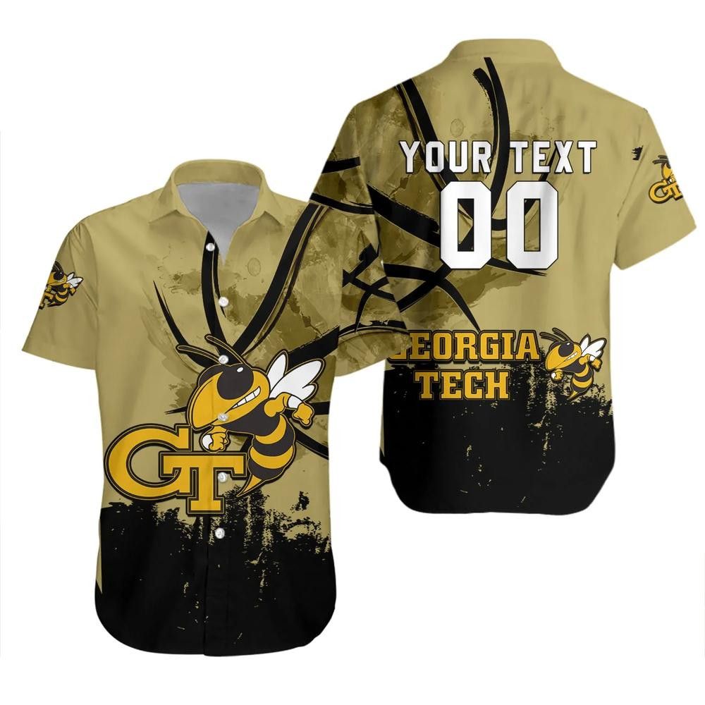Ncaa Georgia Tech Yellow Jackets Custom Text Number Trendy Hawaiian Shirt Aloha Shirt