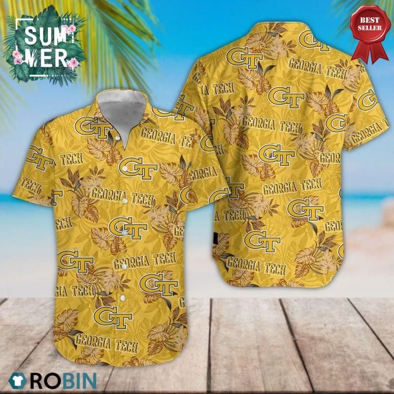 Ncaa Georgia Tech Yellow Jackets Tropical Aloha Gold Trendy Hawaiian Shirt Aloha Shirt