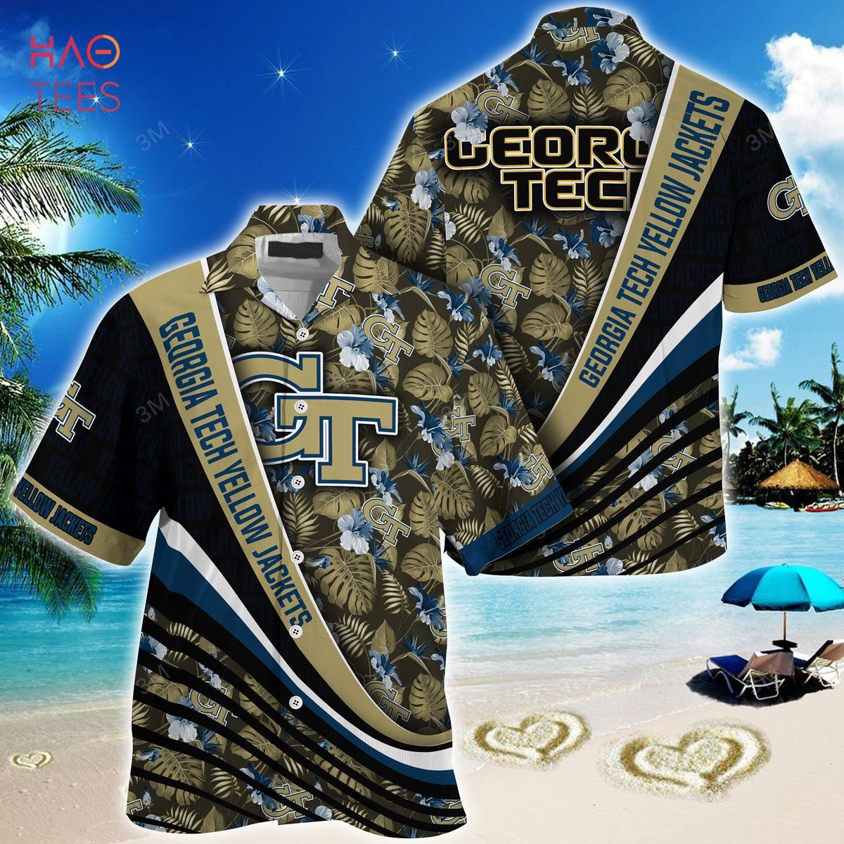 Ncaa Georgia Tech Yellow Jackets Tropical Flower Pattern Trendy Hawaiian Shirt Aloha Shirt