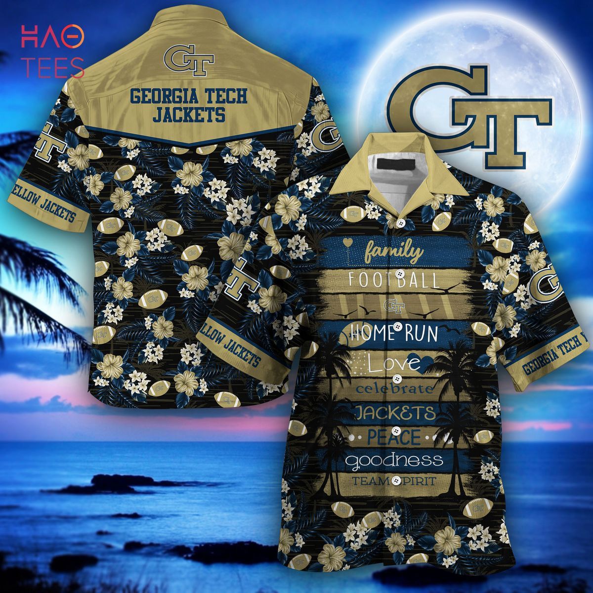 Ncaa Georgia Tech Yellow Jackets Tropical Flower Trendy Hawaiian Shirt Aloha Shirt