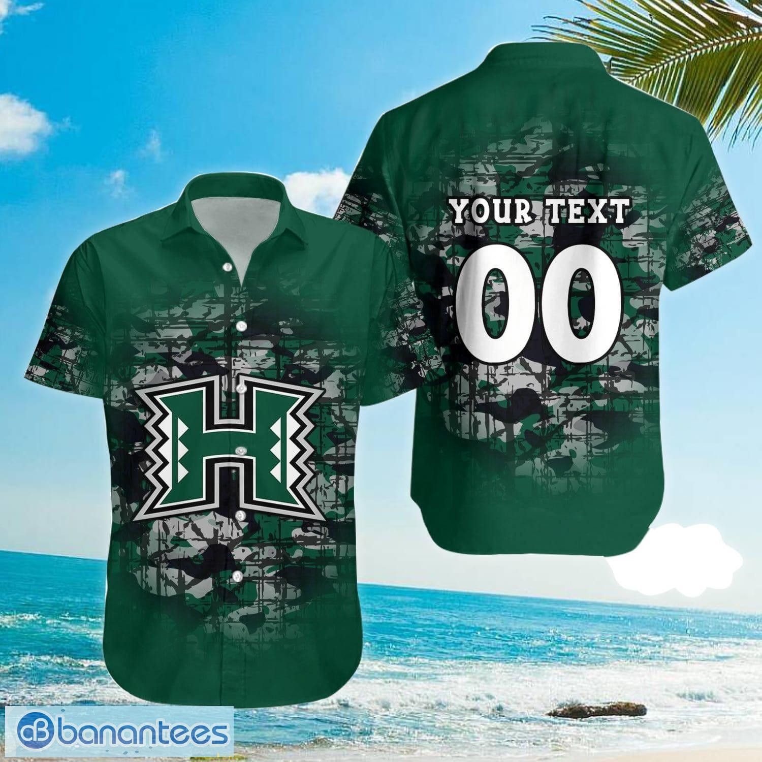 NCAA Hawaii Rainbow Warriors Custom Text Number Camouflage Hawaiian Shirt