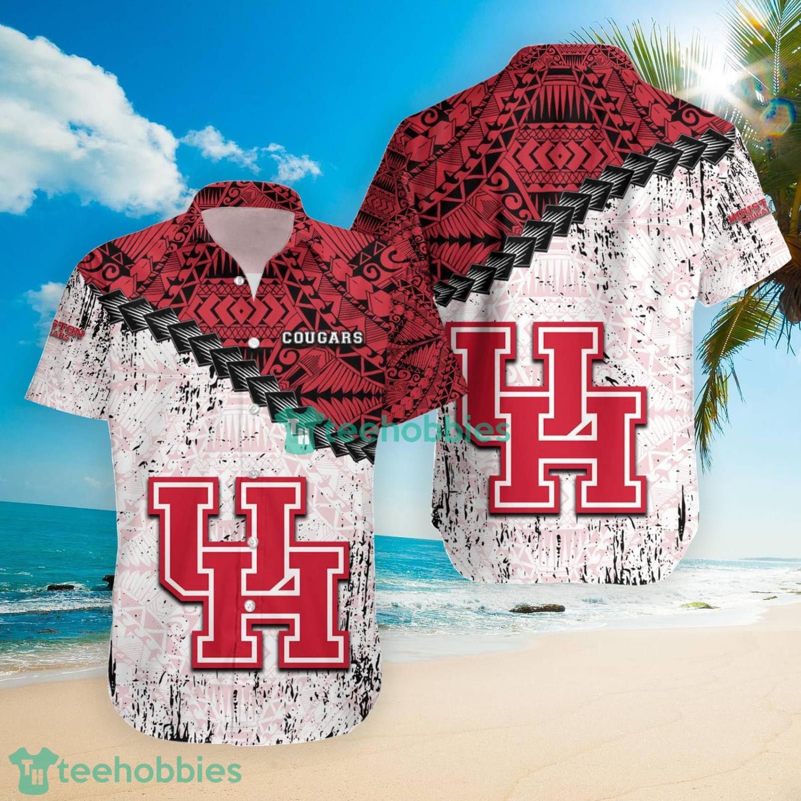 NCAA Houston Cougars Grunge Polynesian Tattoo Hawaiian Shirt