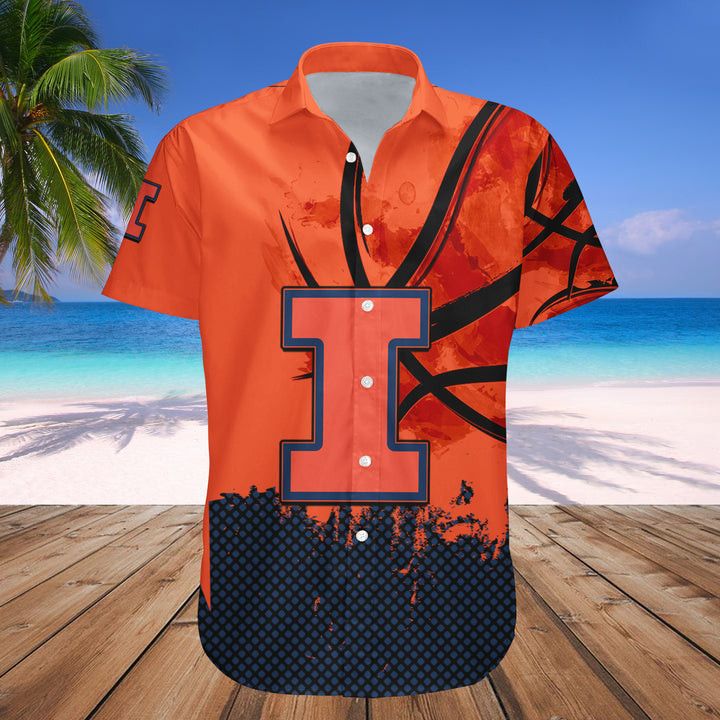 NCAA Illinois Fighting Illini Custom Text Number Orange Blue Hawaiian Shirt