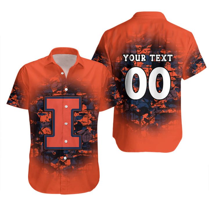 Ncaa Illinois Fighting Illini Custom Text Number Orange Blue Trendy Hawaiian Shirt Aloha Shirt