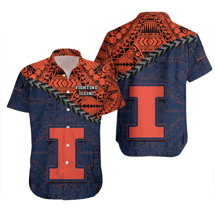 Ncaa Illinois Fighting Illini Orange Blue Trendy Hawaiian Shirt V2 Aloha Shirt
