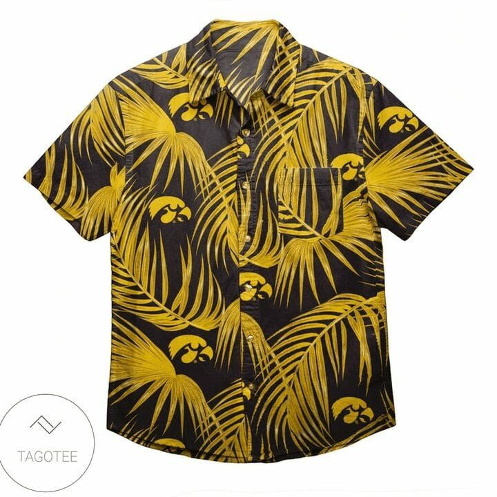 NCAA Iowa Hawkeyes Gold Leaves Black Hawaiian Shirt