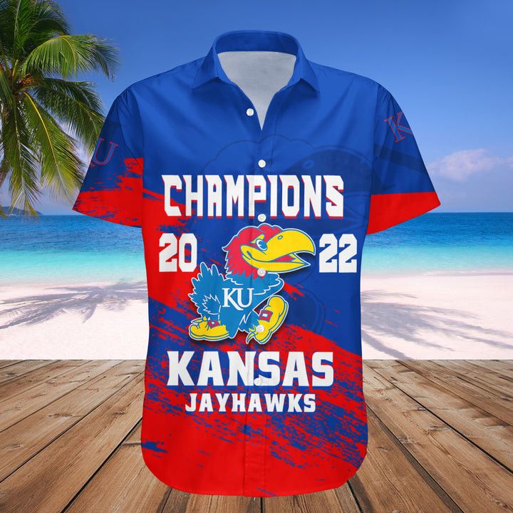 Ncaa Kansas Jayhawks Blue Red Champions 2022 Trendy Hawaiian Shirt Aloha Shirt