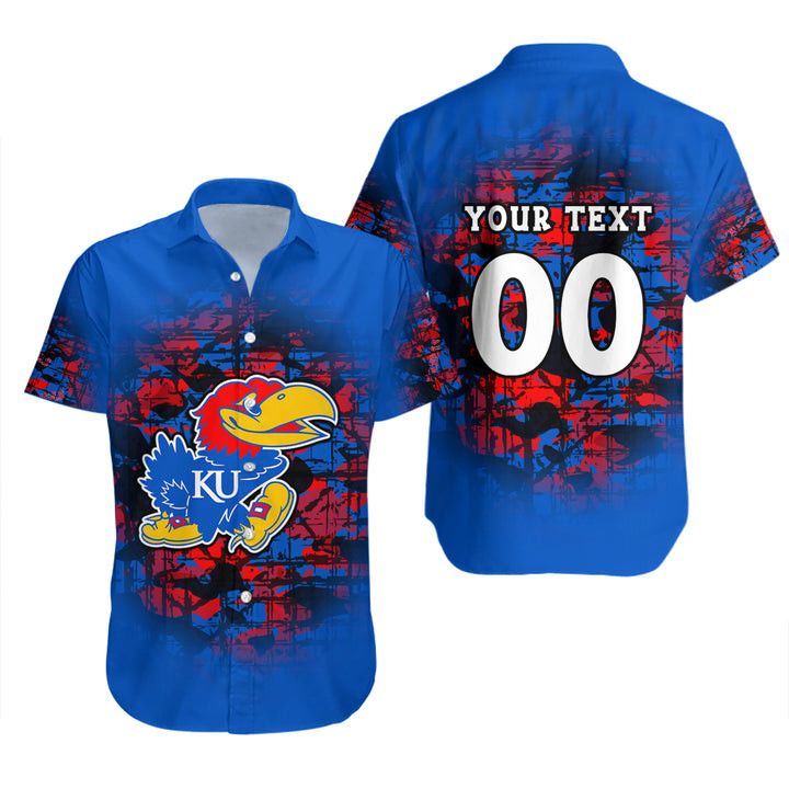 Ncaa Kansas Jayhawks Custom Text Number Blue Red Trendy Hawaiian Shirt V2 Aloha Shirt Ncaa Kansas Jayhawks Custom Text Number Blue Red Trendy Hawaiian Shirt V2 Aloha Shirt