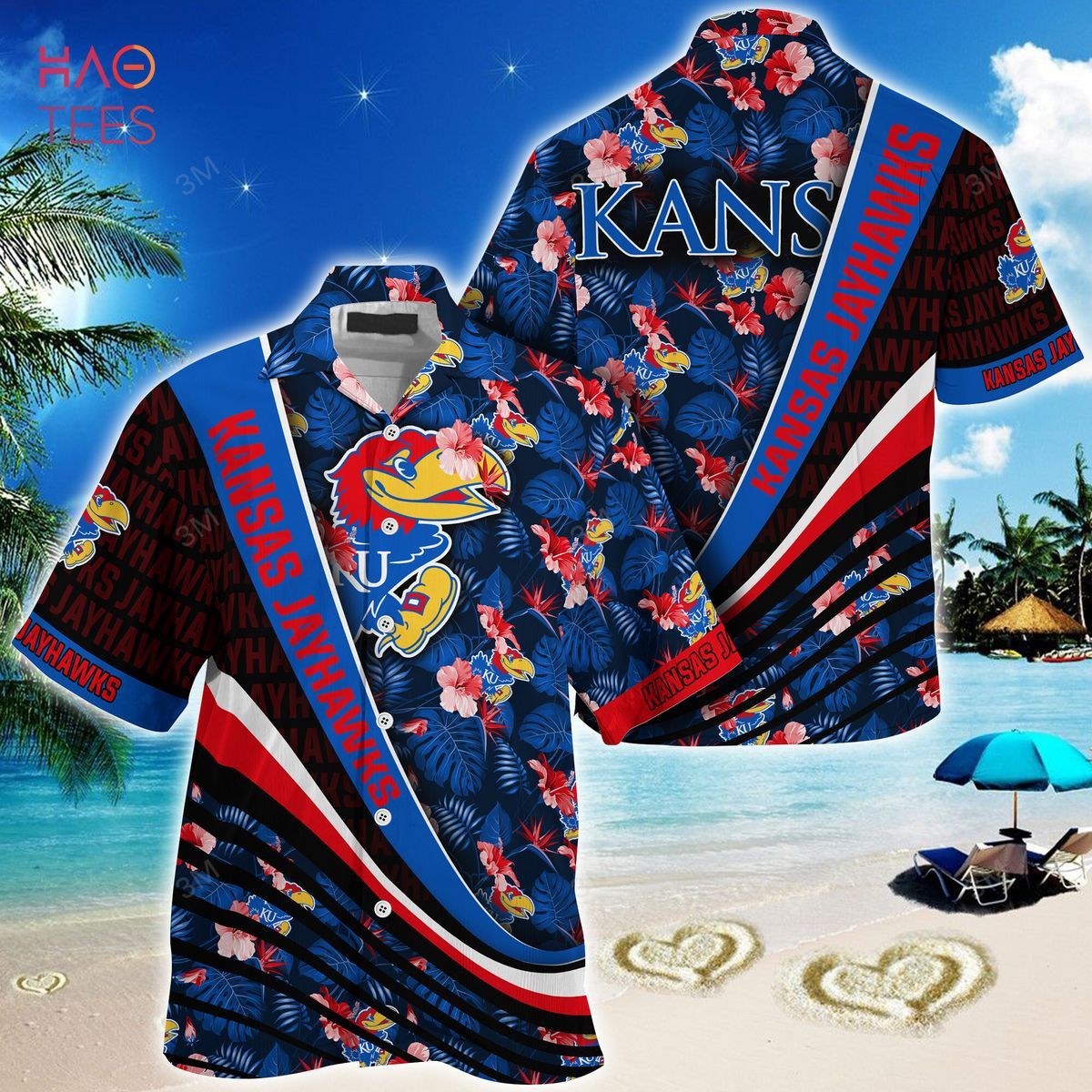 NCAA Kansas Jayhawks Flowers Blue Hawaiian Shirt