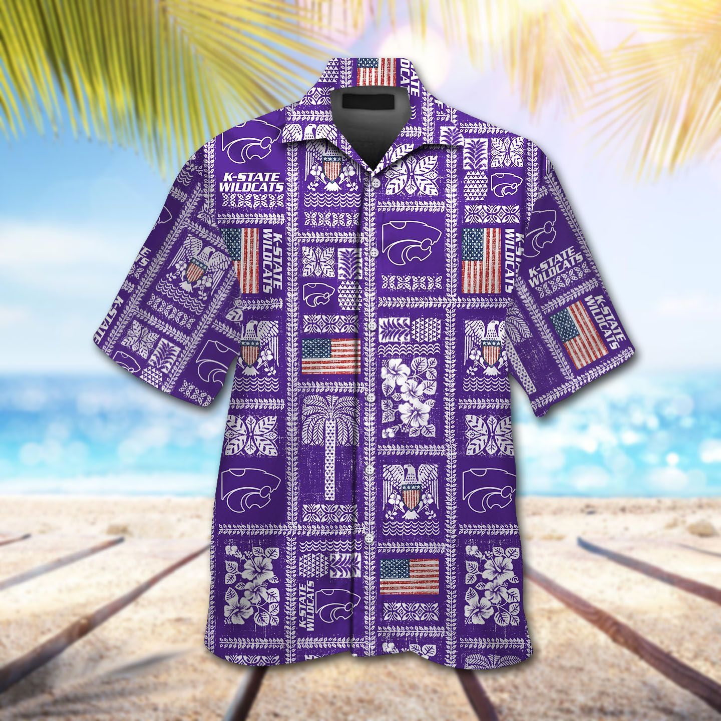 Ncaa Kansas State Wildcats American Flag Purple Trendy Hawaiian Shirt Aloha Shirt