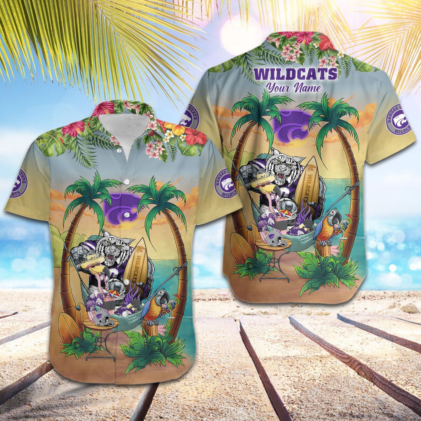 Ncaa Kansas State Wildcats Custom Name Flamingo Parrot Trendy Hawaiian Shirt Aloha Shirt