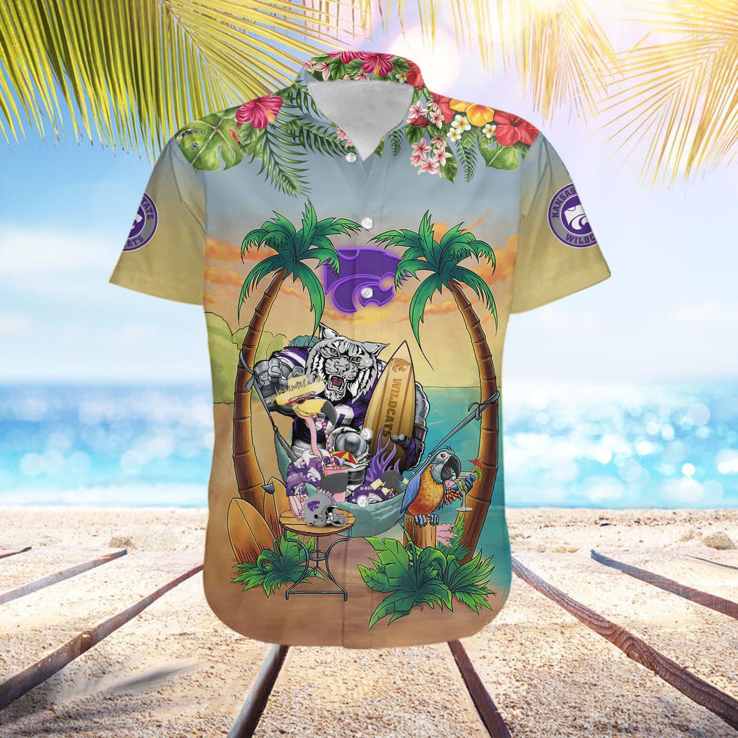 Ncaa Kansas State Wildcats Custom Name Flamingo Parrot Trendy Hawaiian Shirt Aloha Shirt