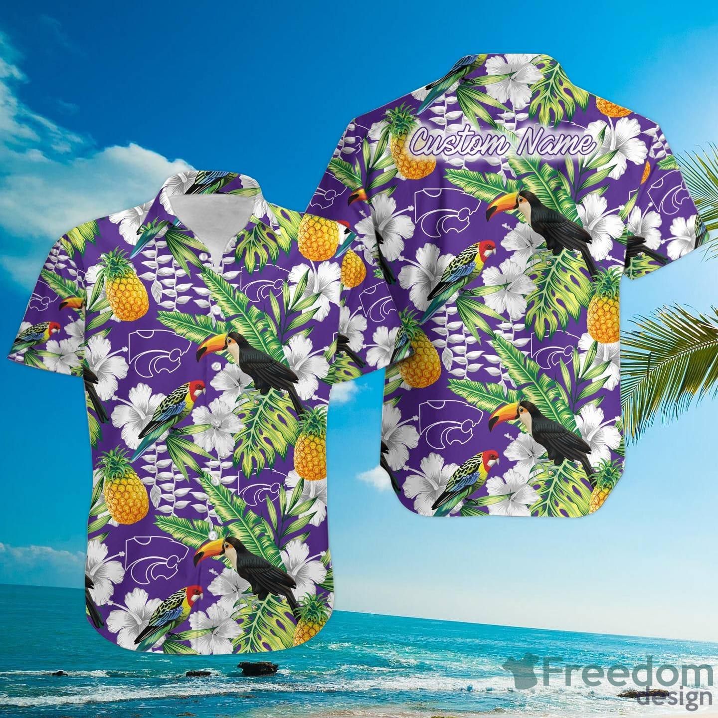 NCAA Kansas State Wildcats Custom Name Parrots Flowers Hawaiian Shirt