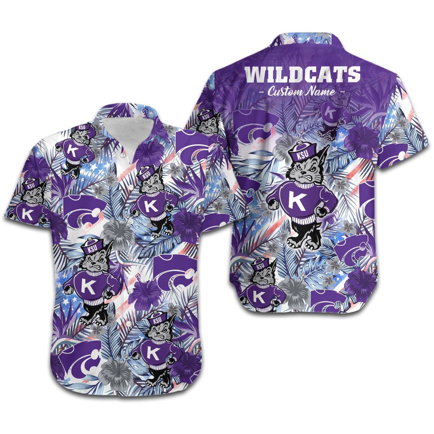 NCAA Kansas State Wildcats Custom Name Purple Mascot Hawaiian Shirt
