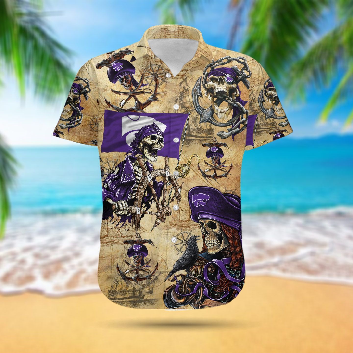 Ncaa Kansas State Wildcats Gold Purple Skull Trendy Hawaiian Shirt Aloha Shirt
