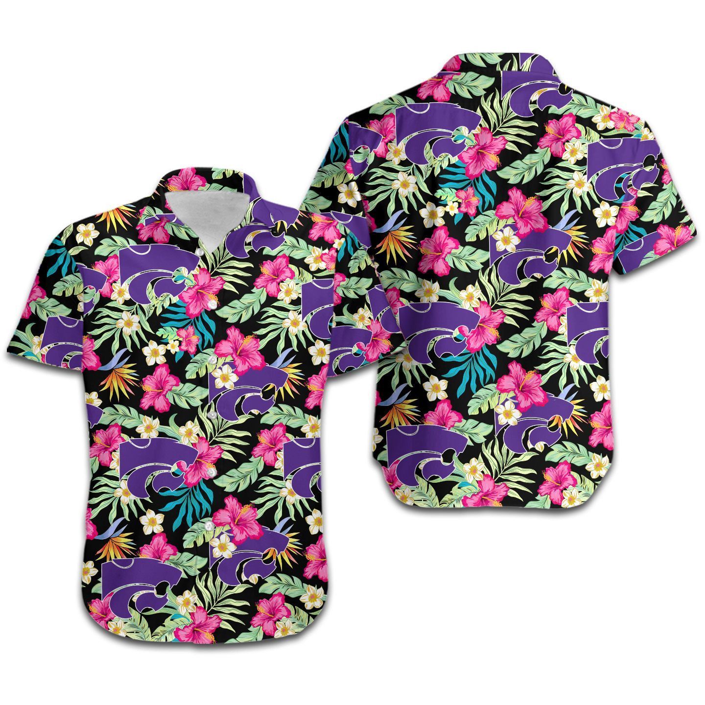NCAA Kansas State Wildcats Pink Purple Flowers Tropical Aloha Hawaiian Shirt
