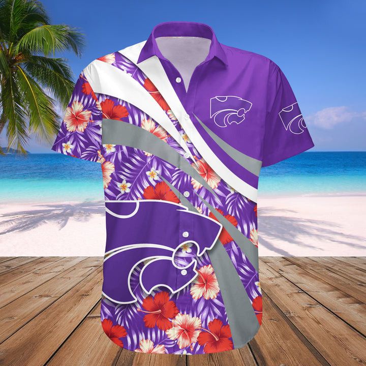 NCAA Kansas State Wildcats Red Hibiscus Purple Hawaiian Shirt