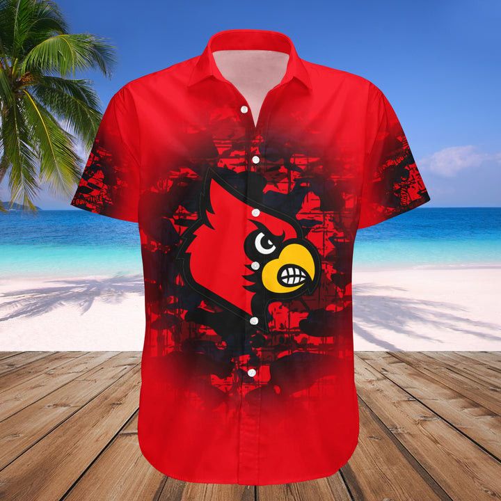 NCAA Louisville Cardinals Custom Text Number Red Black Hawaiian Shirt V5 Aloha Shirt