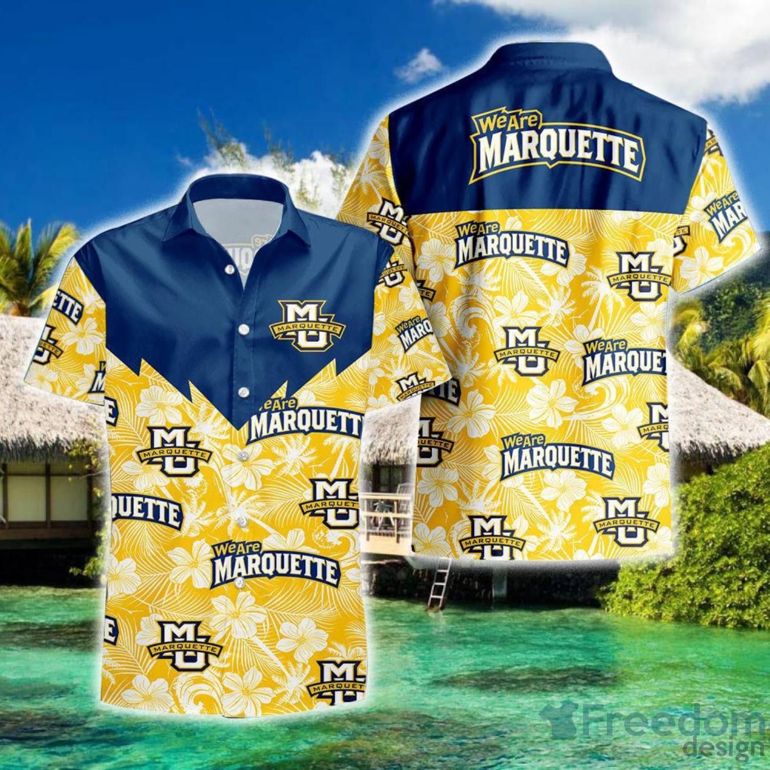 NCAA Marquette Golden Eagles Tropical Seamless Hawaiian Shirt