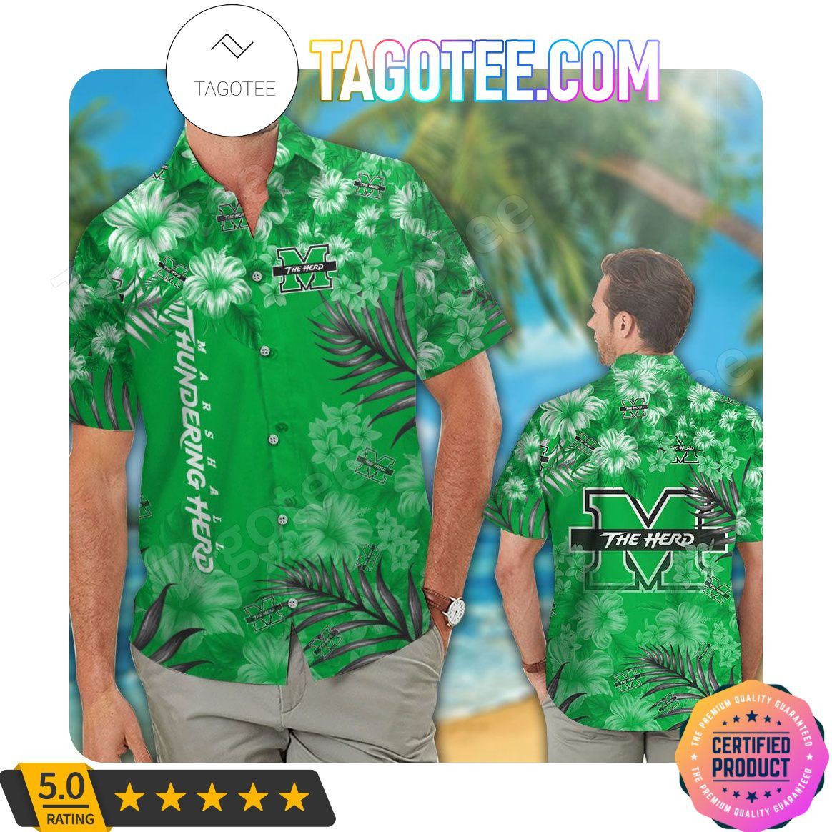 NCAA Marshall Thundering Herd Tropical Aloha Hawaiian Shirt