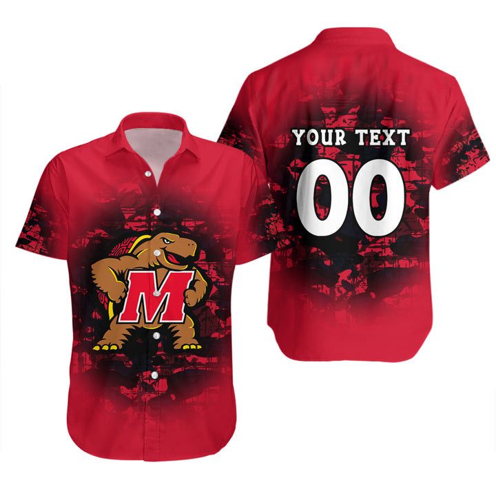 Ncaa Maryland Terrapins Custom Text Number Red Trendy Hawaiian Shirt V16 Aloha Shirt