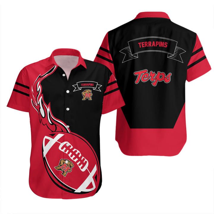 Ncaa Maryland Terrapins Red Ball Black Trendy Hawaiian Shirt Aloha Shirt