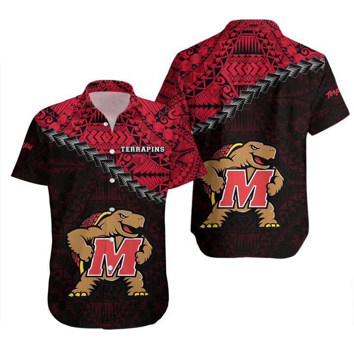 Ncaa Maryland Terrapins Red Black Polynesian Trendy Hawaiian Shirt V2 Aloha Shirt