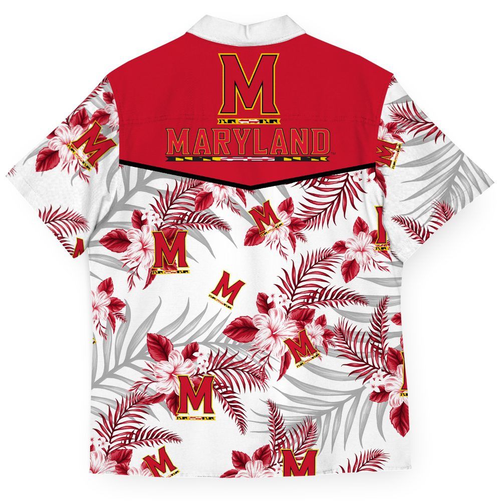 Ncaa Maryland Terrapins Red Flowers White Trendy Hawaiian Shirt Aloha Shirt