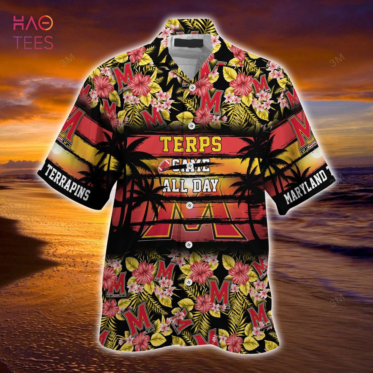 Ncaa Maryland Terrapins Red Yellow Trendy Hawaiian Shirt V4 Aloha Shirt
