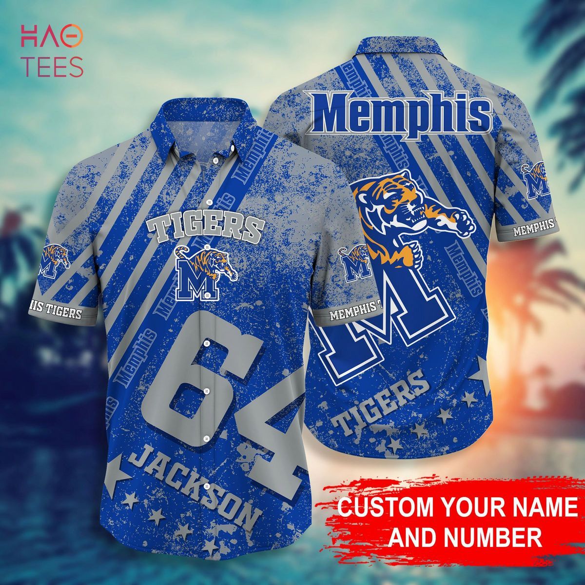 Ncaa Memphis Tigers Custom Name Blue Gray Trendy Hawaiian Shirt Aloha Shirt