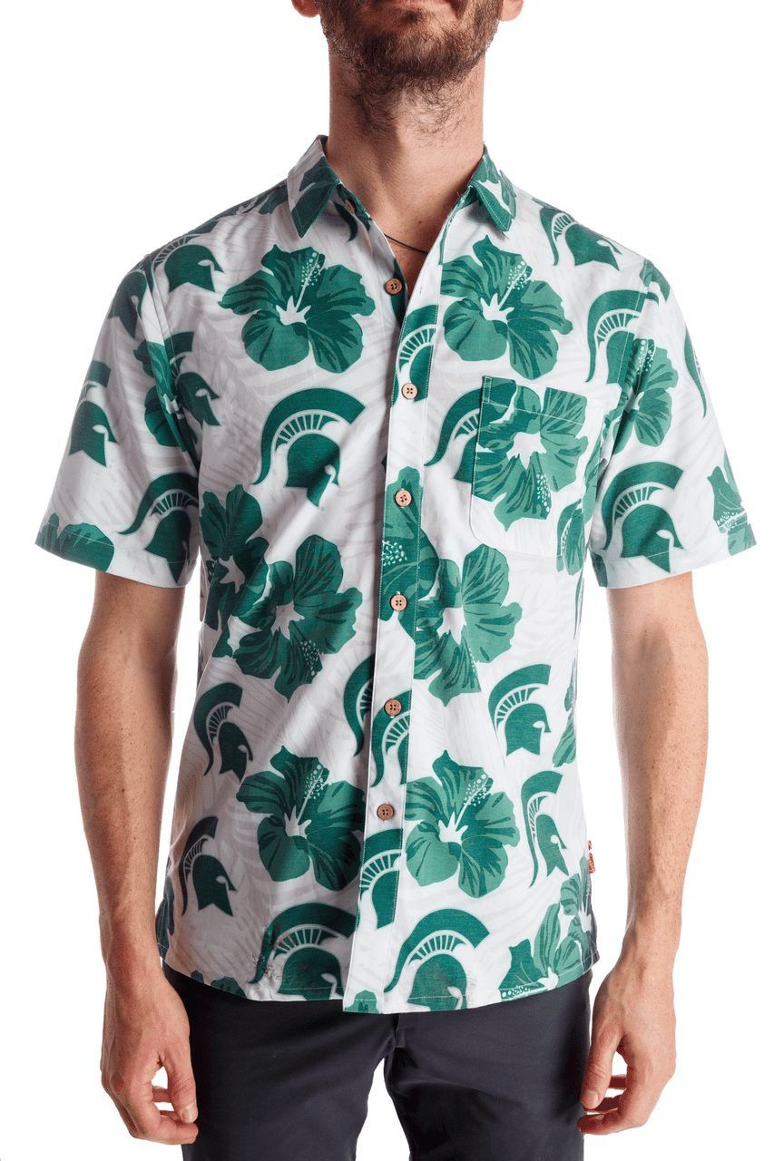 NCAA Michigan State Spartans Hibiscus White Hawaiian Shirt
