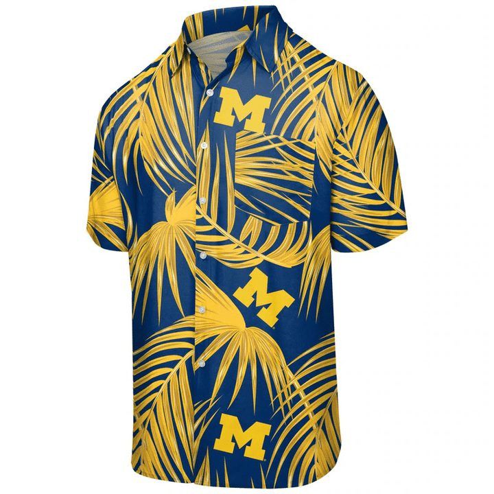 NCAA Michigan Wolverines Maize Blue Leaves Hawaiian Shirt