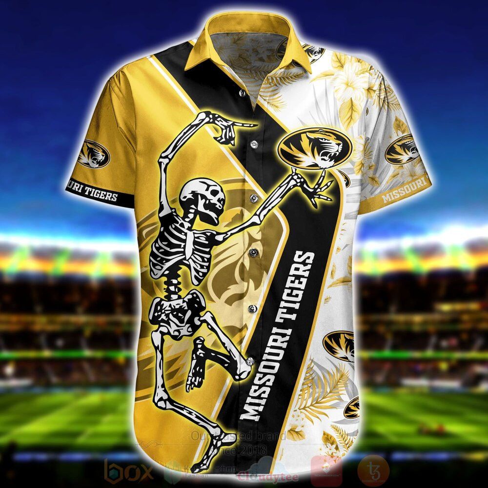 NCAA Missouri Tigers Skeleton Gold Black Hawaiian Shirt