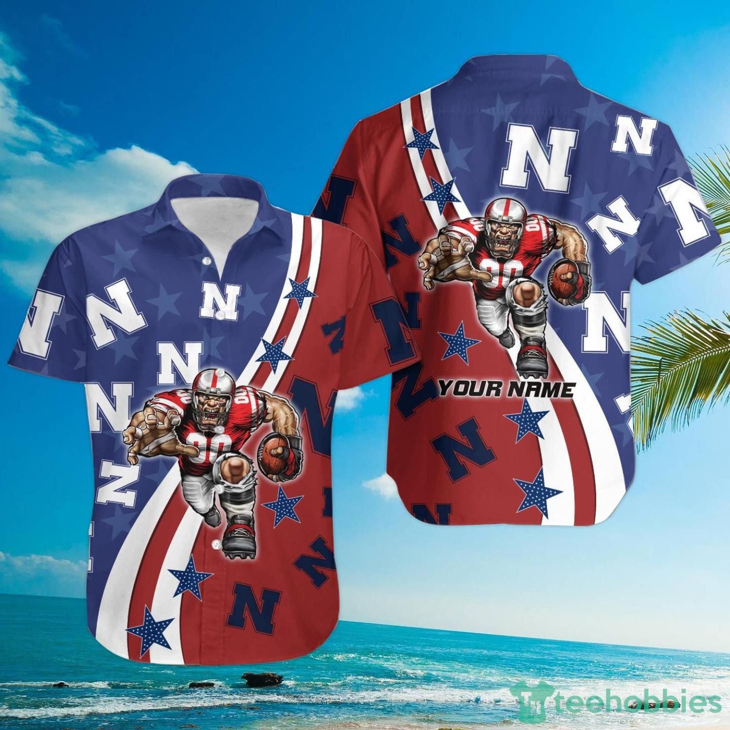 NCAA Nebraska Cornhuskers Custom Name American Flag Hawaiian Shirt